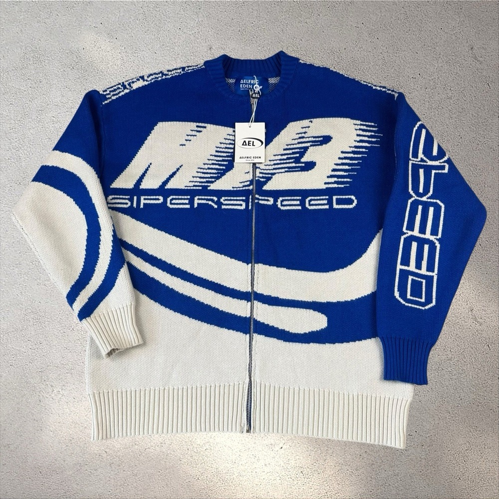 Aelfric Eden RiderMore Siperspeed Moto Knit Zip Sweater Jacket Y2K Racing Sz S